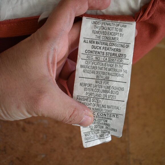 burnt red Orange DUCK Feathers Throw Pillow By Calvin Klein Furniture pair 2 Set - Picture 5 of 14